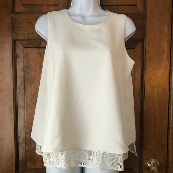 Tommy Hilfiger Ivory Sleeveless Tunic w/Lace Hem Small - Picture 1 of 12